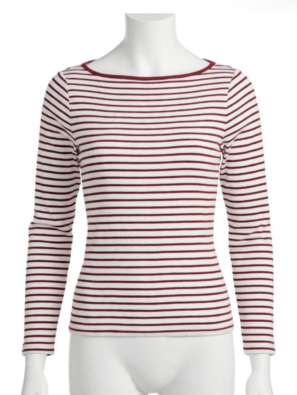 Old Navy Ribbed Crewneck Top - White and Burgundy Stripes